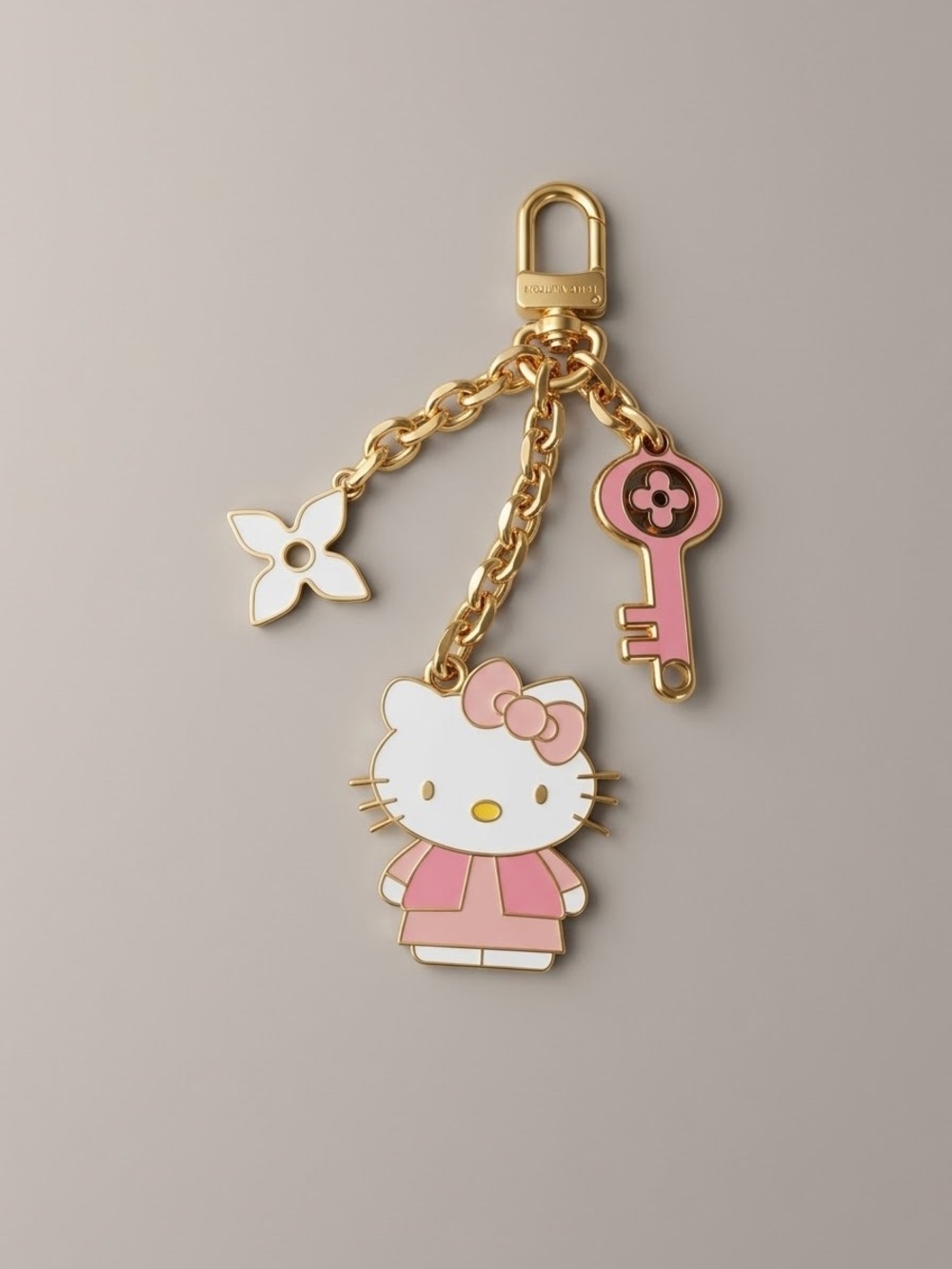 Brans NEW Hello Kitty Pink & White Enamel Key Charm with Gold Hardware